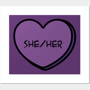 Pronoun She/Her Conversation Heart in Purple Posters and Art